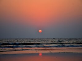 sunset, beach, sea