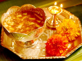 A Happy Ugadi puja tray Telugu Hindu New Year Vaisakhi