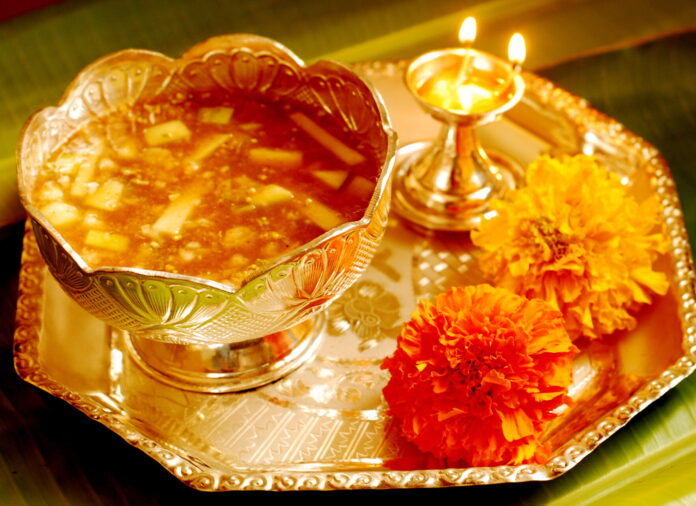 A Happy Ugadi puja tray Telugu Hindu New Year Vaisakhi